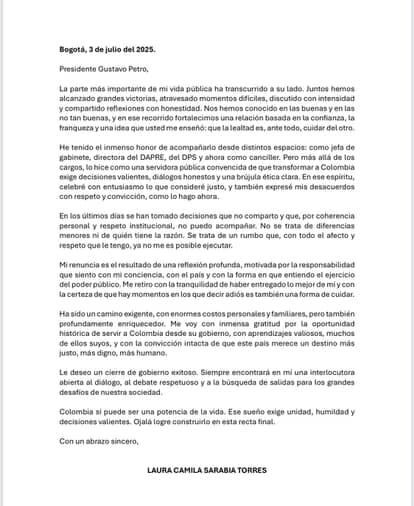 Renuncia Laura Sarabia como canciller: se rompe el vínculo más fuerte en el círculo de confianza de Gustavo Petro